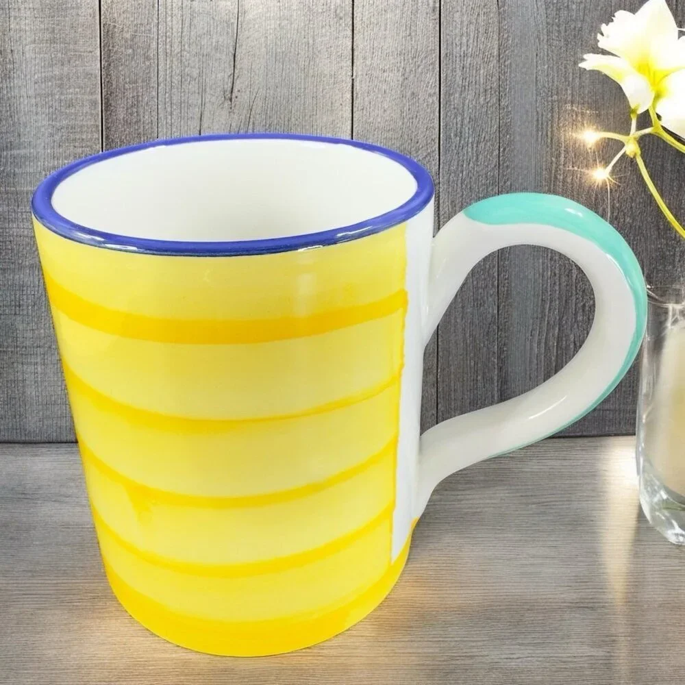 Vintage Pier 1 Ceramic Coffee Mug Cup Made In Italy Multicolor Mug Cup‎ Italian